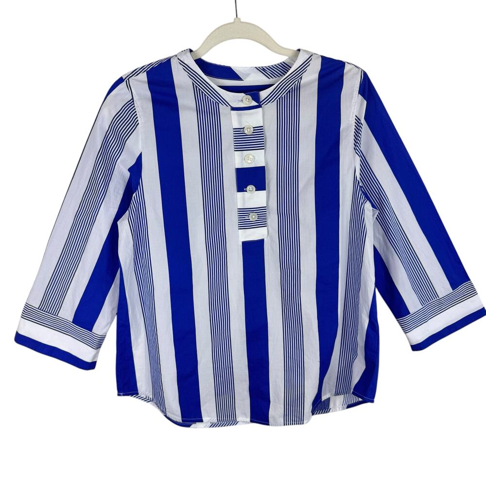 J. Crew Blue and White Vertical Stripe Button-Front Blouse